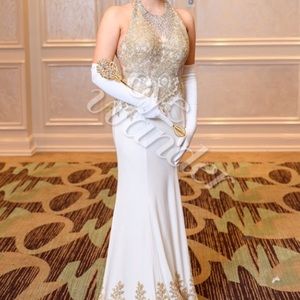 White and gold evening gown